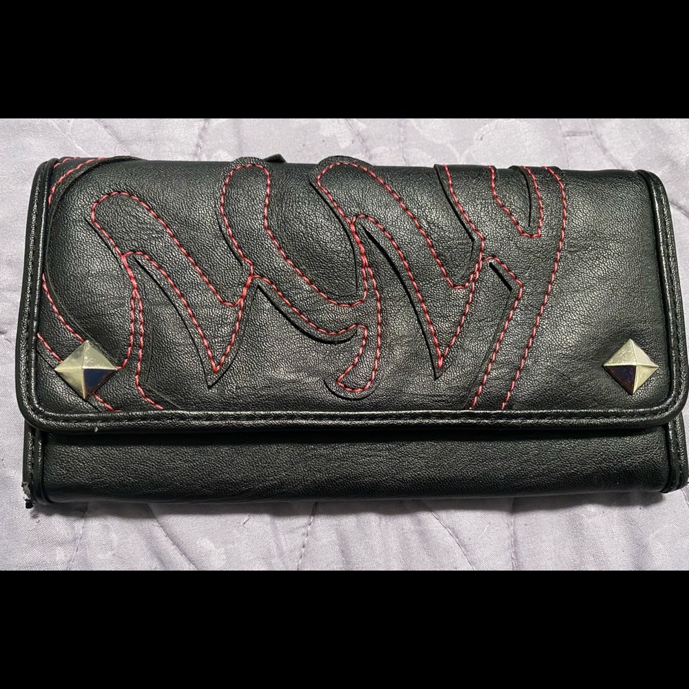 Metal Mulisha Black Envelope Wallet With Pink Stitching